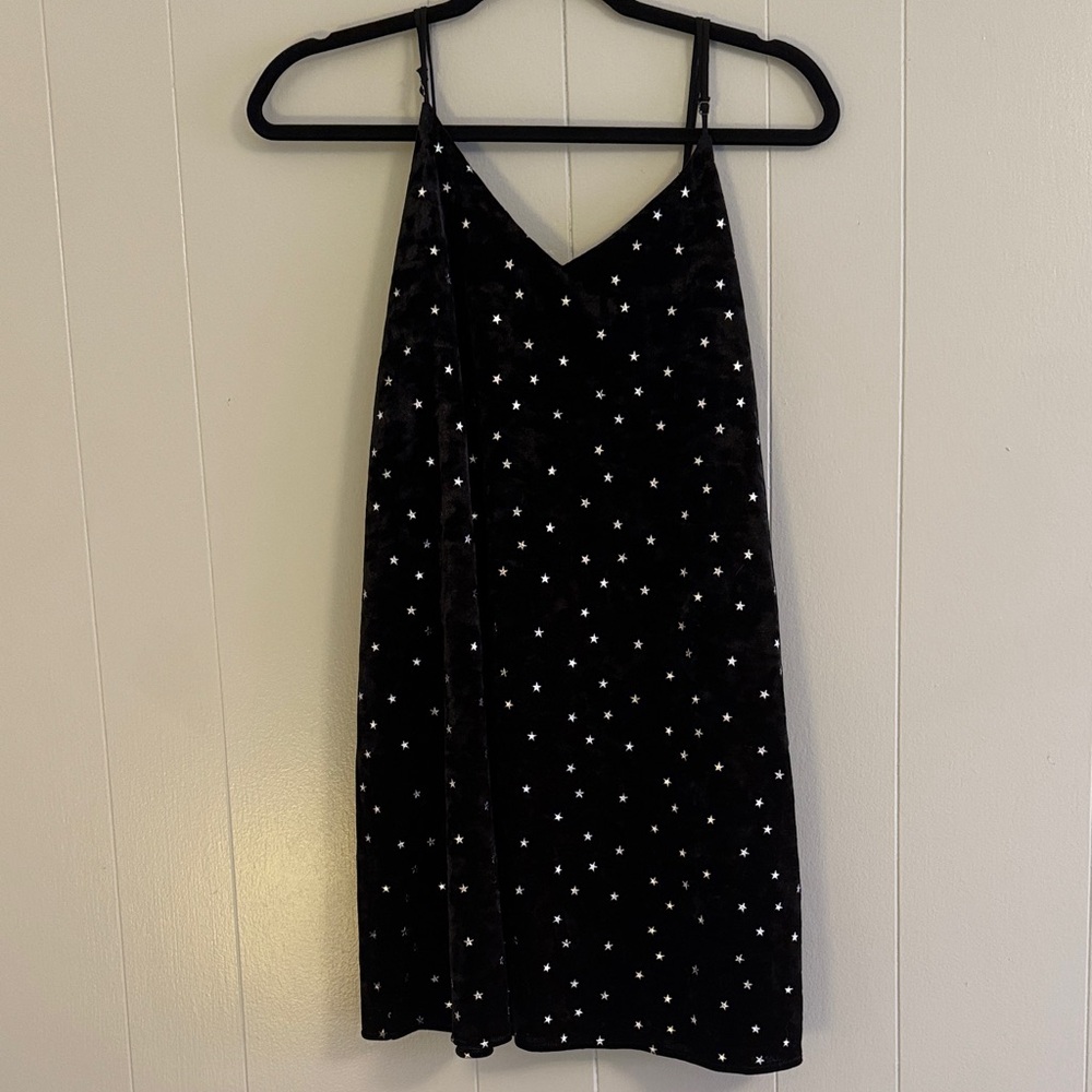 Women’s Tyche Black Velvet slip dress silver glitter stars goth celestial Y2K